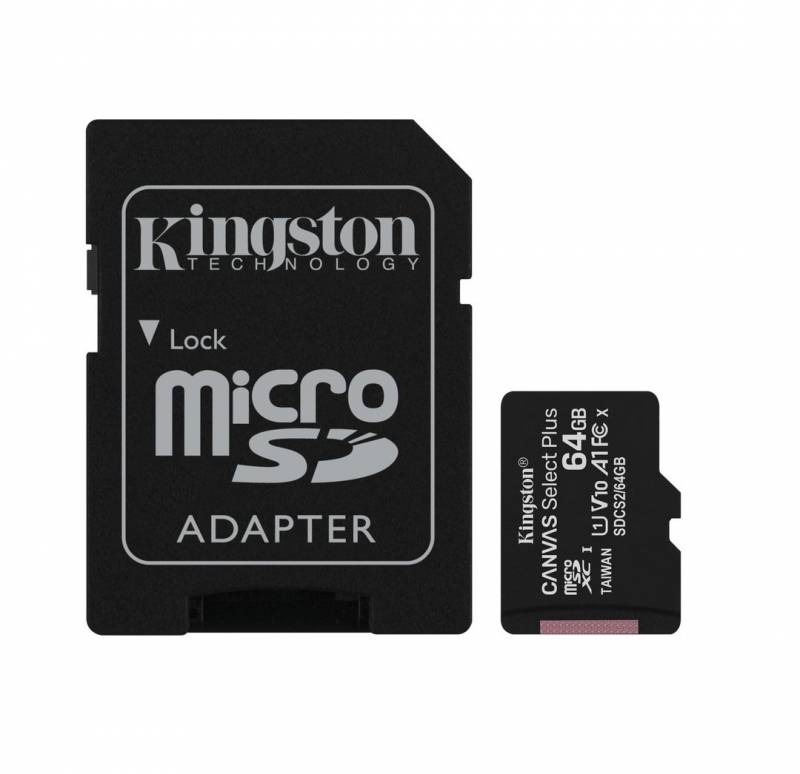 MicroSD KINGSTON 64GB c/Adap Clase 10 UHS-I (U1) 100MB/s Canvas Plus (8697)