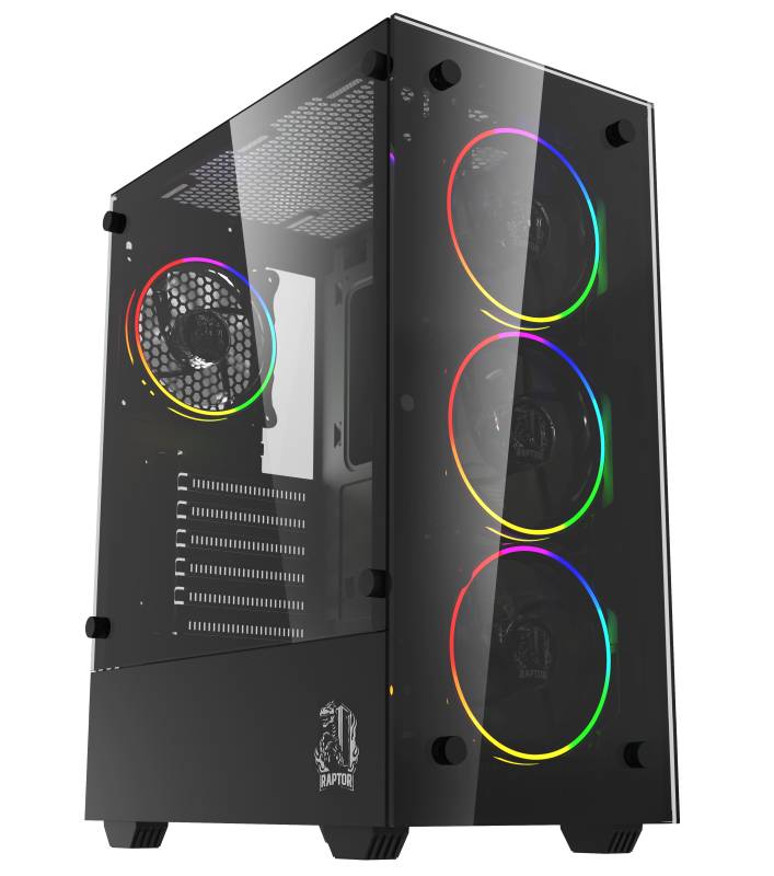 Gabinete Raptor Sentinel TG Mid-Tower RGB Fan x4 w/button control (6718)